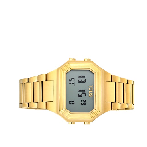 África Gigante Flexible Reloj digital con brazalete de acero IP dorado Emerald | TOUS
