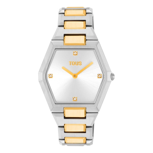 Digital Watch with stainless steel and gold-colored IPG steel bracelet Karat