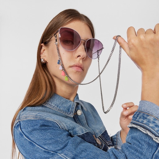 Silver-colored Bears Chain Mask and glasses chain
