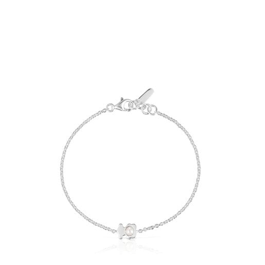 Silver bear chain Bracelet with a cultured pearl I-Bear