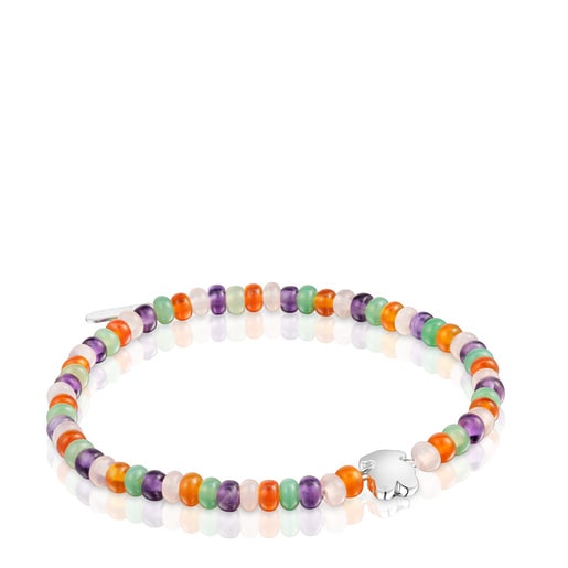 Elastic Bracelet with gemstones and a silver bear motif Bold Motif