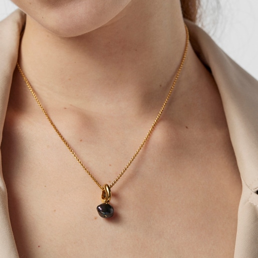 Pendentif Hav en argent vermeil et perle grise