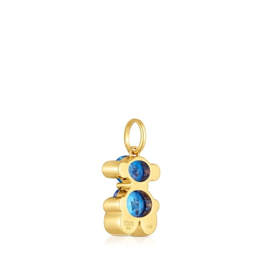 Colgante pequeño motivo oso con baño de oro 18 kt sobre plata y espinela azul creada en laboratorio Color Bear LGG