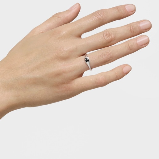 Small silver Ring with onyx bear motif TOUS Icon Color