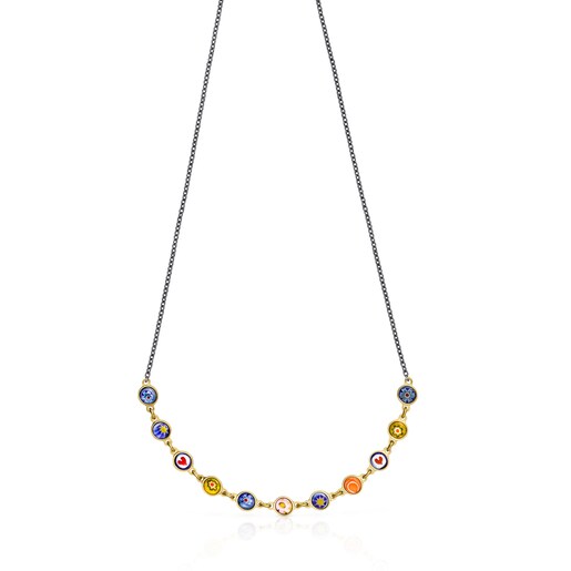 Minifiore Necklace in Silver Vermeil, Dark Silver and Murano Glass