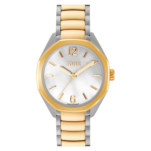 Analog Watch with Swiss movement, mother-of-pearl face and two-tone steel link bracelet TOUS Now Lady