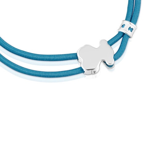 Pulsera elástica turquesa con oso de plata Sweet Dolls