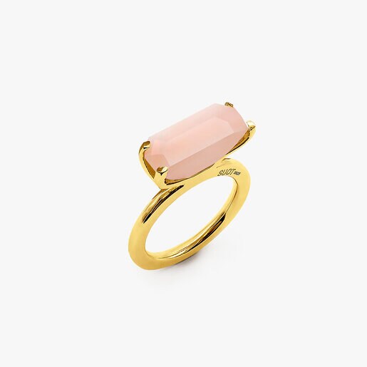 PINK OPAL AND SILVER VERMEIL HALF CUT EMMERALD RING