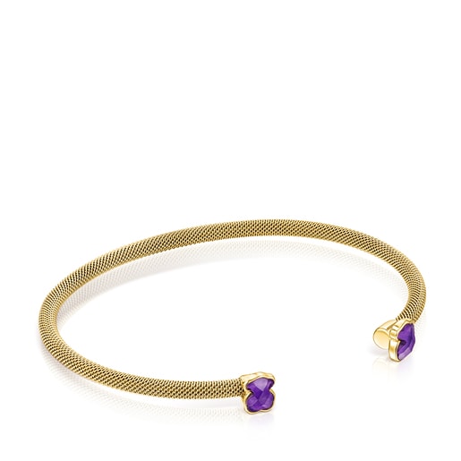 Pulseira estreita Mesh Color em Aço IP dourado e Ametista