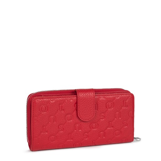 Portefeuille TOUS Script moyen en cuir rouge