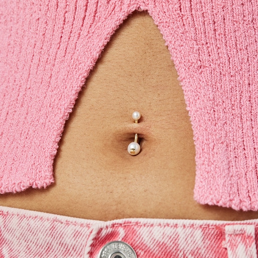 Gold TOUS Pearl navel Piercing with pearls
