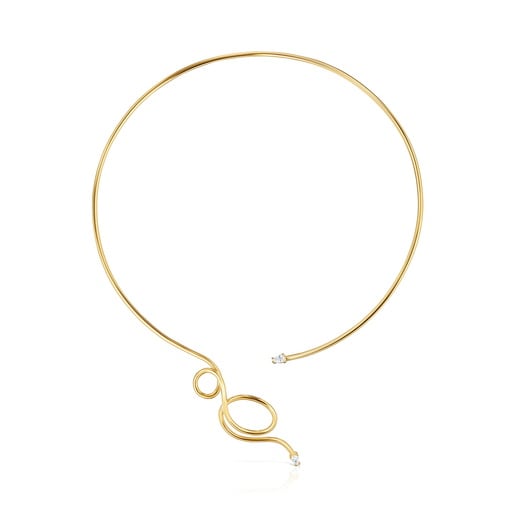 Collar abierto con baño de oro 18 kt sobre plata y diamantes creados en laboratorio Lio LGD