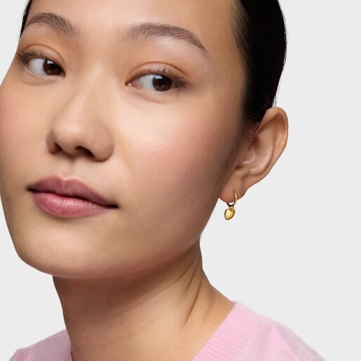 Aretes aro de oro 14 kt doble corazón TOUS Flechazo