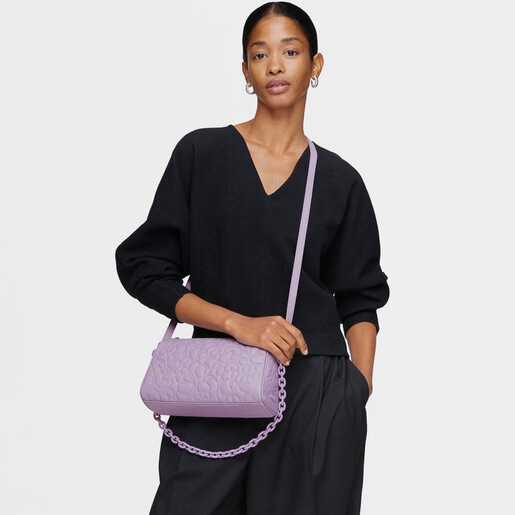 Large lilac-colored leather Crossbody bag TOUS Greta