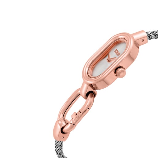 Reloj analógico/digital con brazalete de acero y acero rosado TOUS Hold Oval