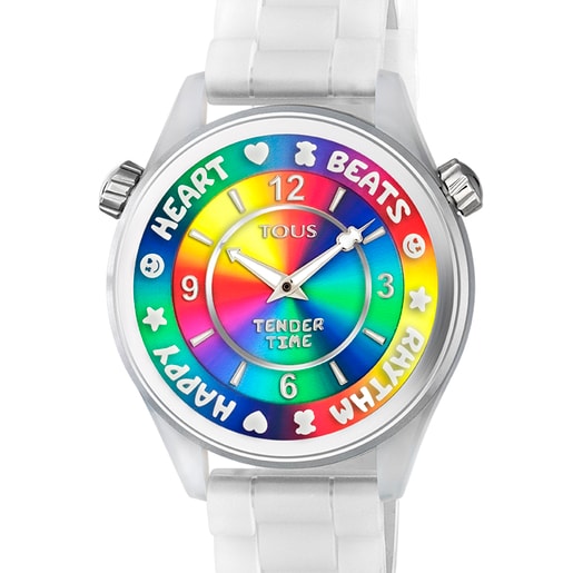 Steel TOUS Tender Time Watch with white silicone strap