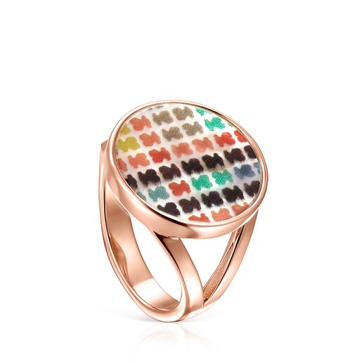 Anillo pequeño Tartan con baño de oro rosa de 18 kt sobre plata con Nácar