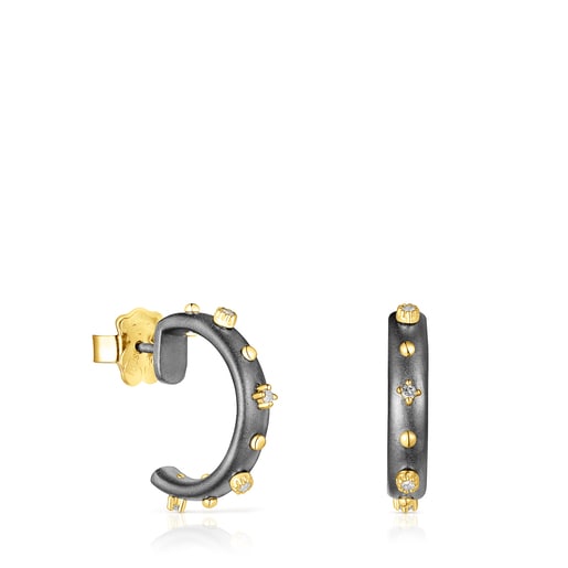 Dark silver Magic Nature Hoop earrings with diamonds | TOUS