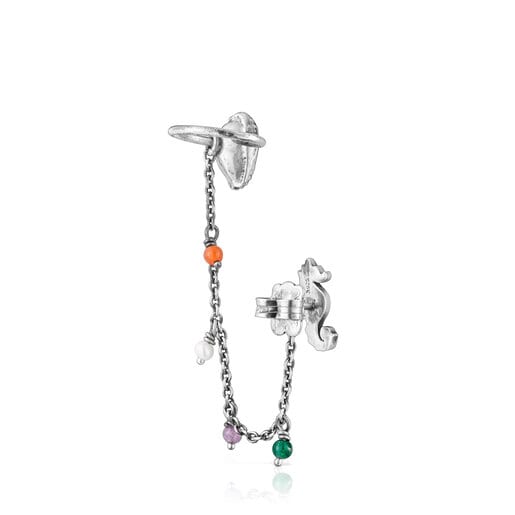 Earcuff de plata con motivos y gemas Save Ocean