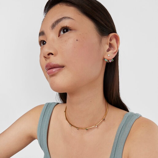 Short Glory Earrings in Silver Vermeil with Gemstones