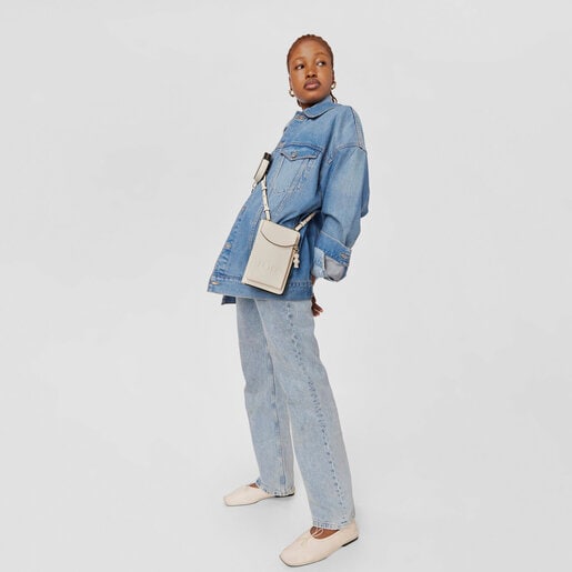 Pochette de téléphone portable à bandoulière avec portefeuille TOUS La Rue beige