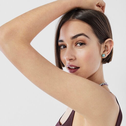 עגילי TOUS Icon Glass מזכוכית מוראנו בצבע כחול שמיים