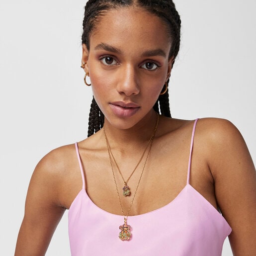 ゴールドコーティングシルバーにジェムストーンをあしらったラージペンダントトップ Costura