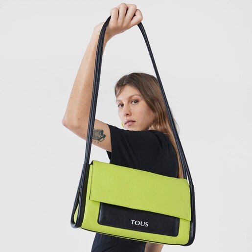 תיק צד TOUS Empire בינוני מעור בצבעי ירוק ליים ושחור