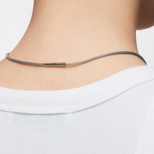 Collier en acier, or 14 ct et diamants créés en laboratoire TOUS Mesh LGD