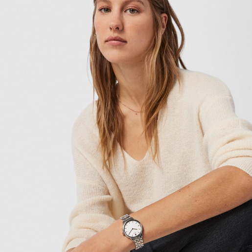 Reloj analógico Mini Icon bicolor acero/IP rosado