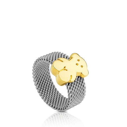 Anillo Mesh de Acero y Oro