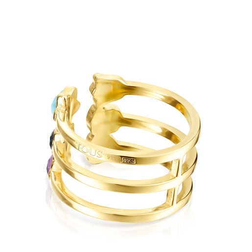 טבעת פתוחה גלורי מורמייל צהוב משובצת אבני חן צבעוניות
