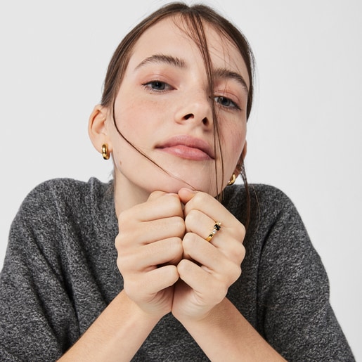 Silver Vermeil Glaring Ring with Onyx and Zirconia