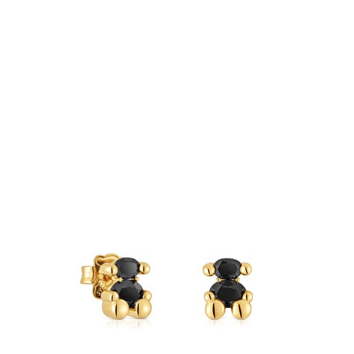 23 mm 18kt gold plating over silver and onyx bear motif Earrings Color Bear