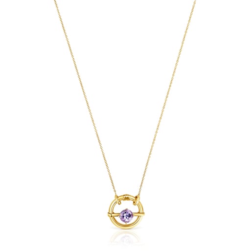 Small silver vermeil Hold Pendant with amethyst
