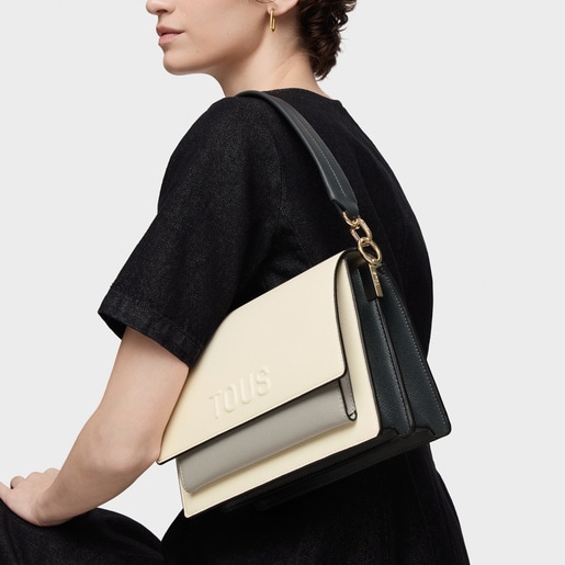 Bandolera mediana beige y gris Audree Saffiano