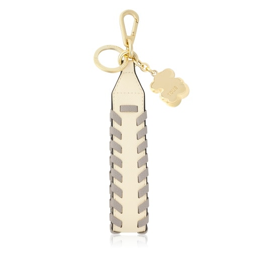 Beige and gray Key ring Ribbon Braid