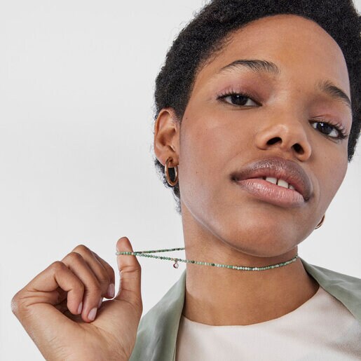 Колье Camille из серебра с розовой позолотой, зеленым горным хрусталем, рубином и жемчугом