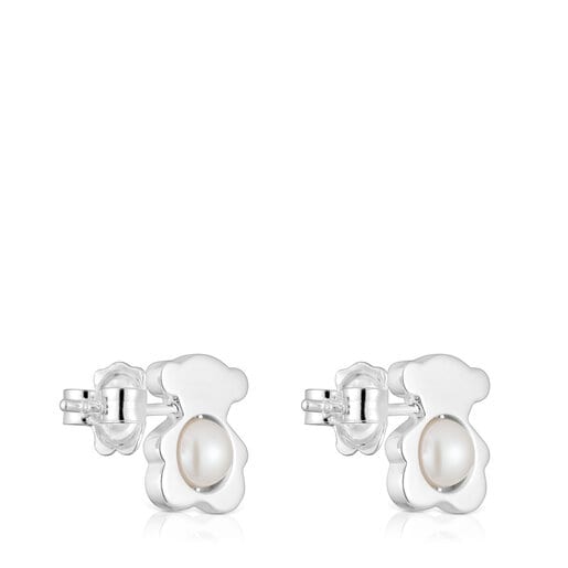 Małe kolczyki ze srebra w kształcie misia, z perłami hodowlanymi 12 mm I-Bear