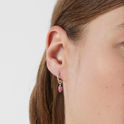 סט עגילי Oceaan פנינה-צדף בשילוב זכוכית ורודה