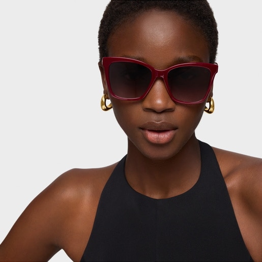 משקפי שמש Square Bear בעיטור דובון בצבע בורגונדי