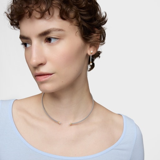 Collar abierto de acero, oro 14 kt  y diamantes creados en laboratorio TOUS Mesh LGD