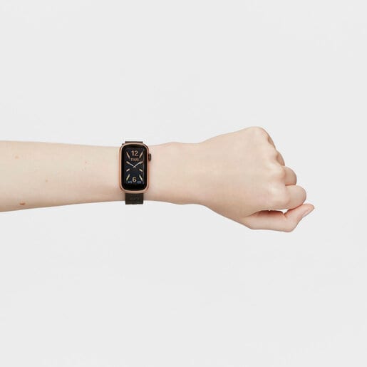 Smartwatch with gray IP steel bracelet and aluminum case in rose-colored IPRG TOUS T-Band Mesh
