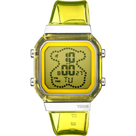 Reloj digital de policarbonato amarillo y acero D-BEAR Fresh