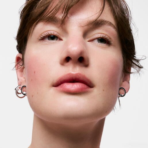 Pendientes círculo de plata y espinela negra Straight