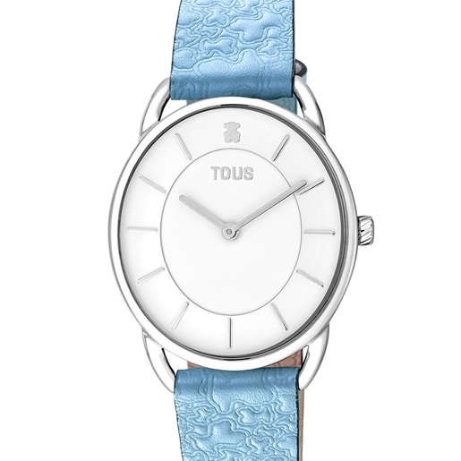 Αναλογικό ρολόι Dai XL από ατσάλι με μπλε δερμάτινο λουράκι Kaos