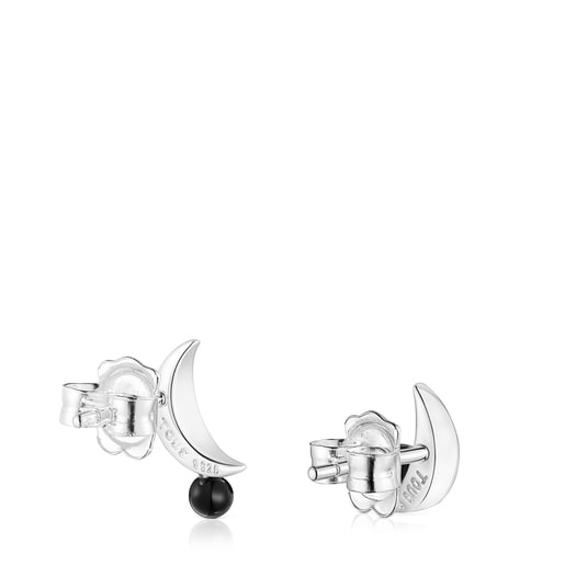 Silver Magic Nature moon Earrings with onyx | TOUS