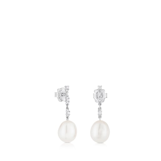 Gold TOUS Diamond Earrings with Diamond and Pearl