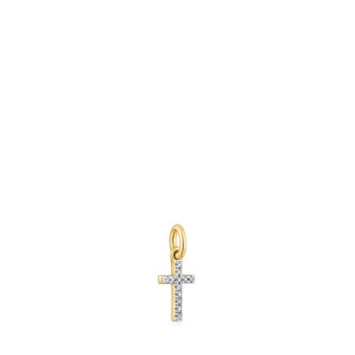 Malý zlatý Přívěsek Basics ve tvaru kříže s diamanty