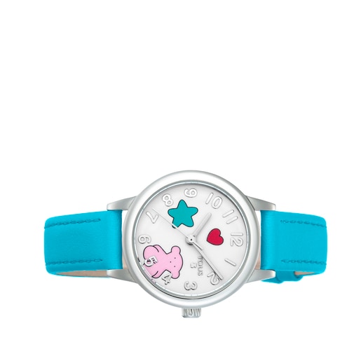 Montre Muffin en acier avec bracelet en Cuir menthe